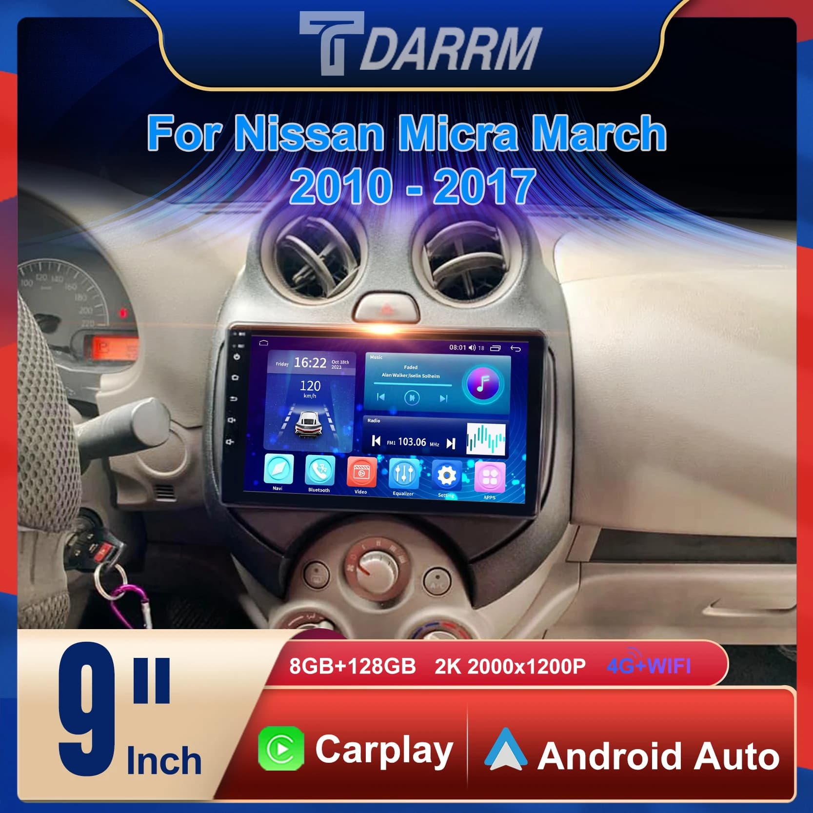 Per Nissan Micra Marzo 2010 - 2017 Lettore di Navigazione Schermo Per Auto Radio Android 12 Automotivo Schermo Multimediale Stereo Carplay