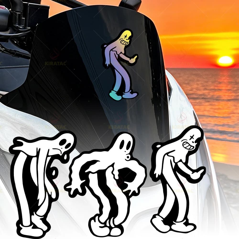 1PC Dancing Ghost Ghostman Adesivi per moto Divertenti per carenatura moto Serbatoio carburante Scatola casco Decalcomanie in vinile autoadesive