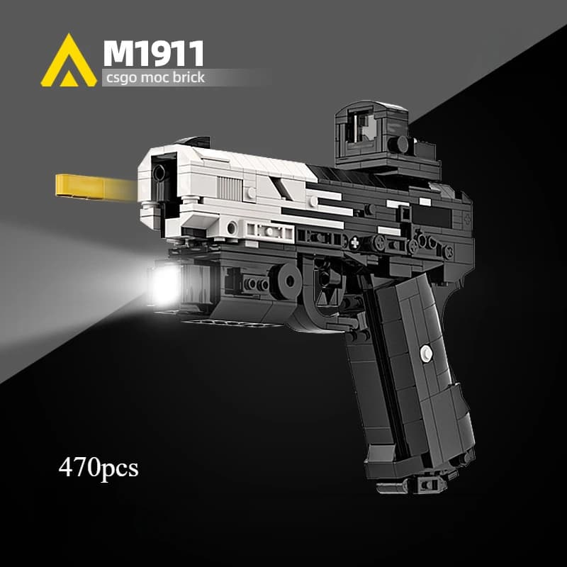 MOC Shootable Building Block Modello M1911 Versione con tecnologia nera Pistola giocattolo Assemblaggio Mattoni Ragazzi Serie militare Giocattoli per bambini