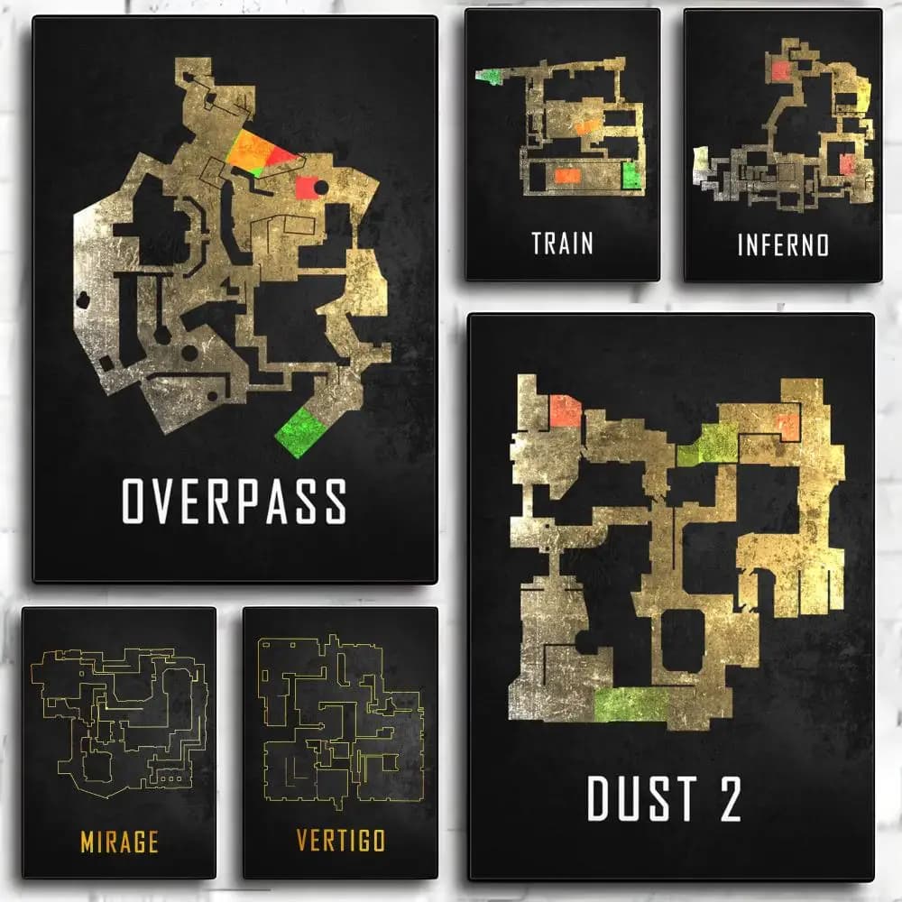 Poster della mappa del gioco C-CS GO, adesivi decorativi da parete, stampa fotografica murale per la decorazione della casa, del soggiorno, del corridoio