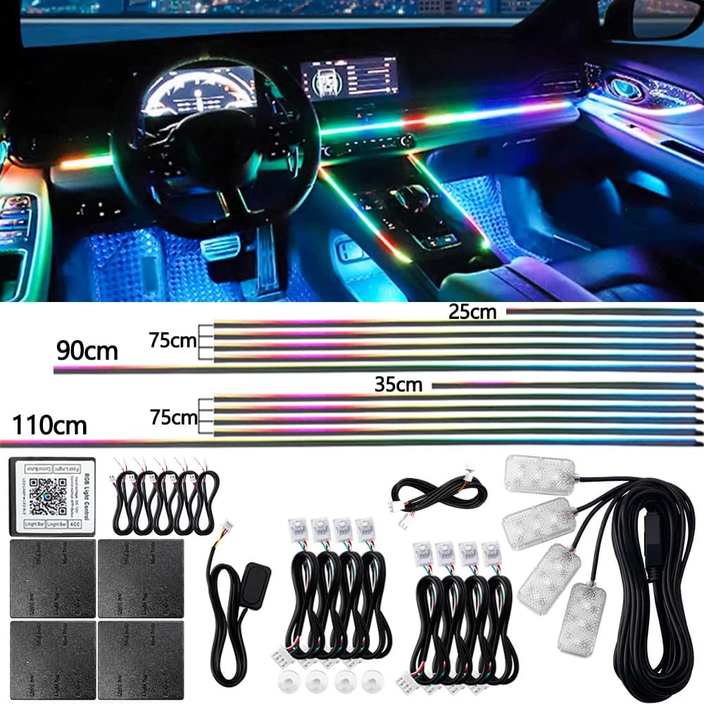 Luce ambientale per auto Symphony RGBIC, striscia LED decorativa per interni in acrilico, 213 colori, lampada atmosfera effetto neon, 18 in 1, 12V, controllabile tramite app.
