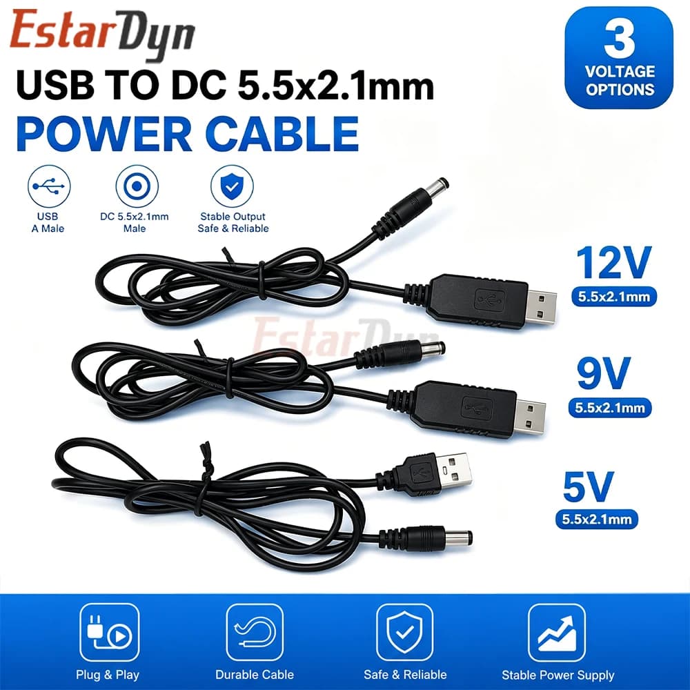 Estardyn USB 5V to 9V/12V DC-DC Step Up Boost Cable 5.5x2.1mm DC Plug Power Cord for Router Camera LED Strip DIY