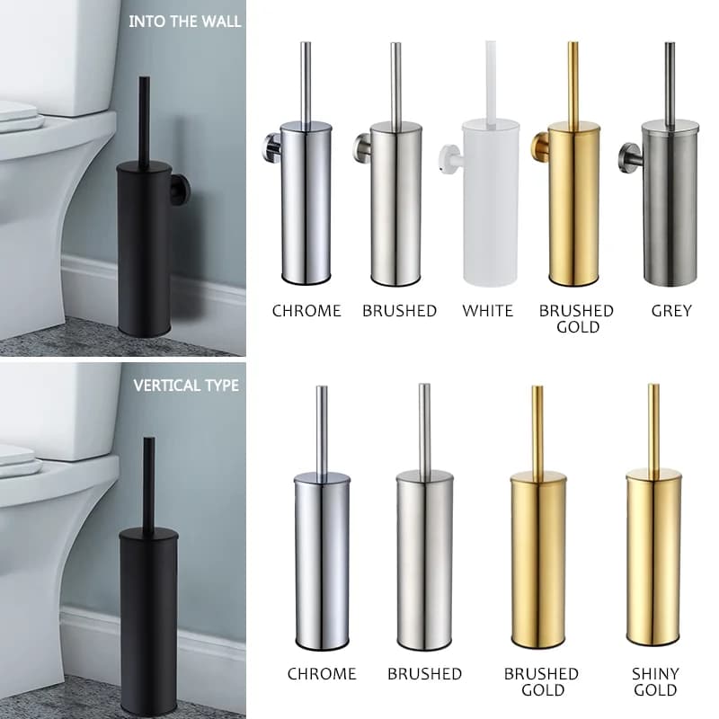 Nero opaco porta scopino in acciaio inox strumento di pulizia durevole verticale bagno WC Hardware spazzola per montaggio a parete bianco dorato