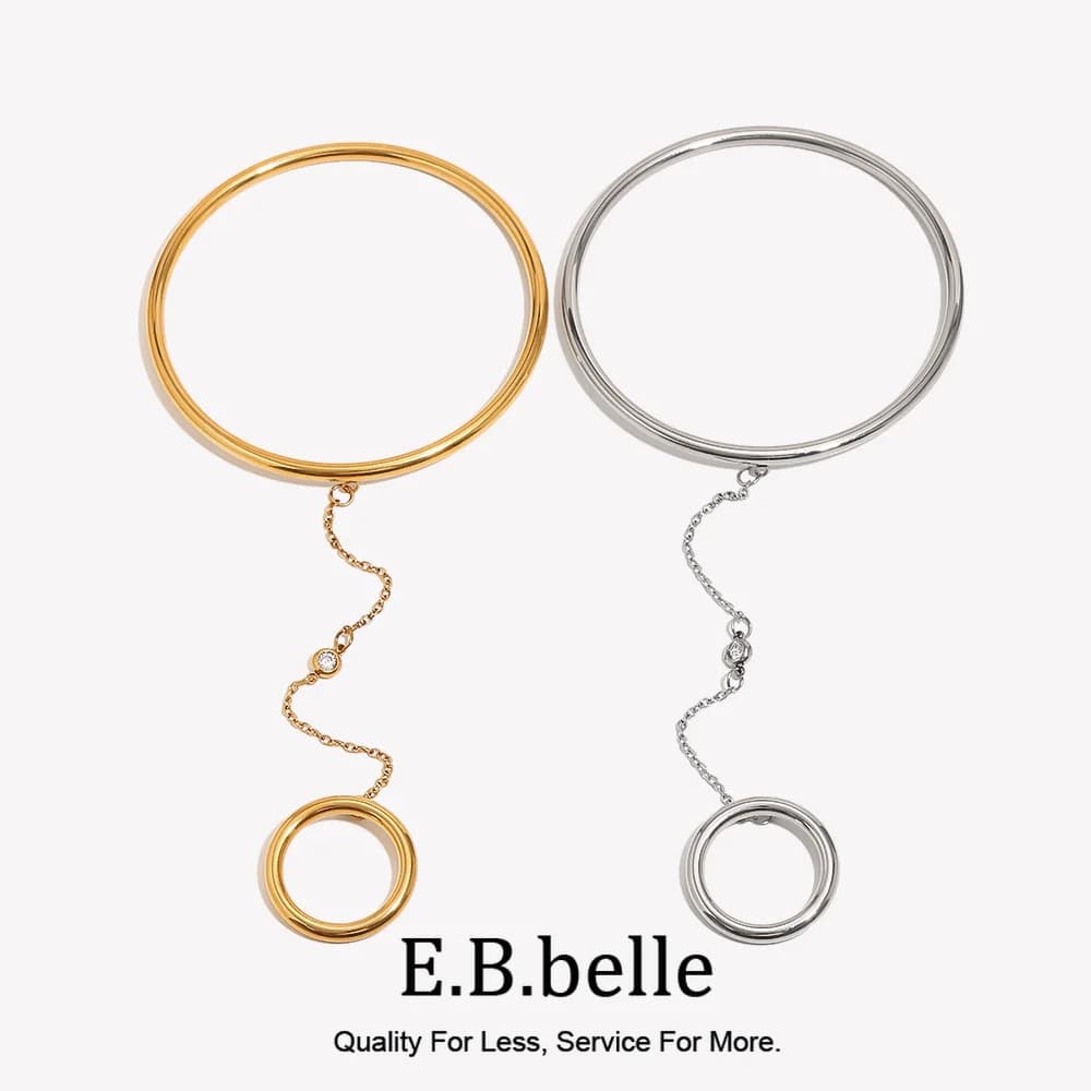 E.B.belle 18K Gold Plated Ring Link Bracelet Stainless Steel Waterproof Chain Bangle Fashion Minimalist Women Jewelry Gift