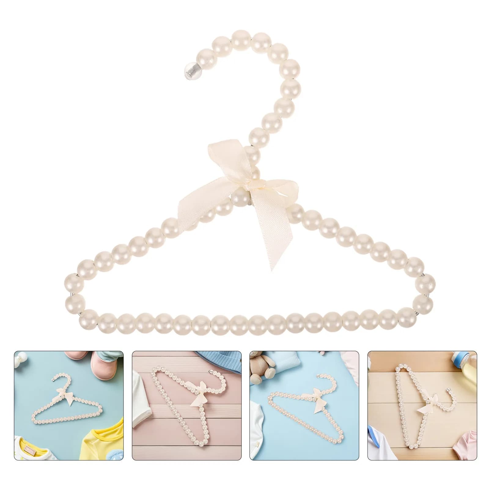 2 Pezzi Appendiabiti in Plastica con Perle e Fiocco, Mini Organizzatori Decorativi per Armadio