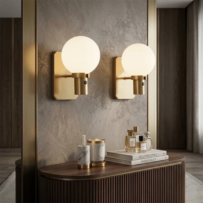 Rechargeable LED Wall Light Indoor Sconce with Remote Control, Dimmable Globe Wall Light for Bedroom Bedside Hallway Living Room