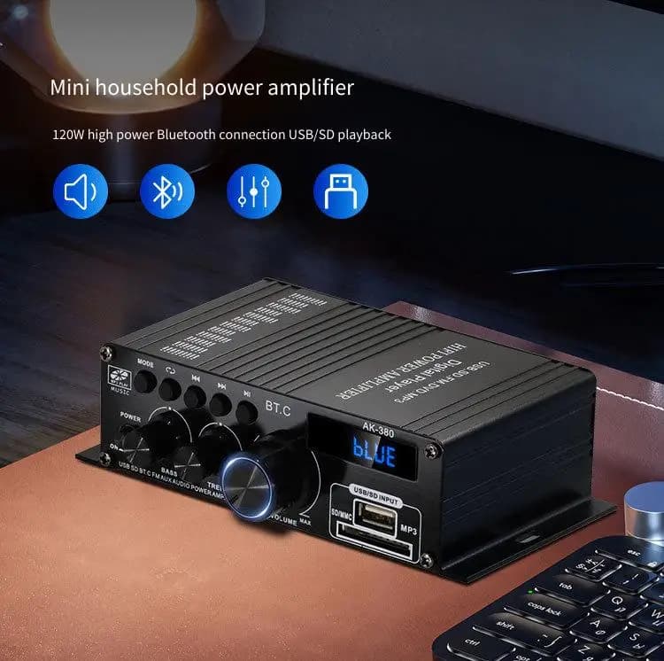 Mini audio amplifier for car with digital power Bluetooth stereo audio amplifier for car speaker with music for theatrical club parties with adapter