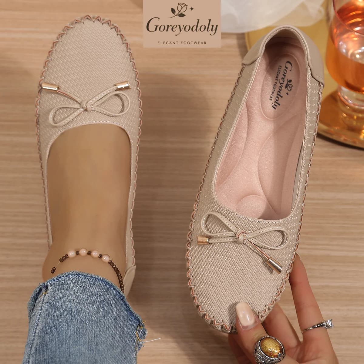 Goreyodoly Scarpe basse casual da donna con motivo intrecciato e fiocco, traspiranti, leggere e comode per camminare tutti i giorni