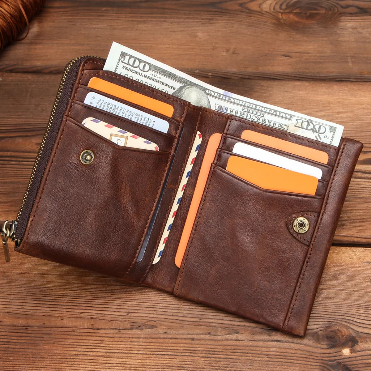 Portafogli Corti in Vera Pelle CONTACT'S per Uomo, Porta Carte Bifold, Portamonete, Fermasoldi, Incisione Personalizzata, Portafoglio Tascabile