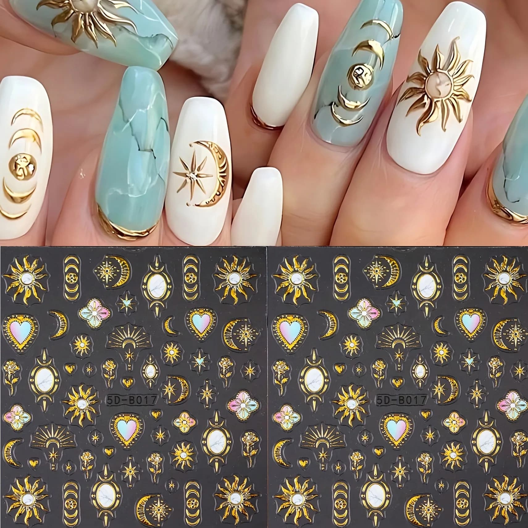 2/3 adesivi per unghie Ramadan Star Moon Love Relief, utilizzati per la decorazione delle unghie fai-da-te su occasioni quotidiane, vacanze, feste e matrimoni