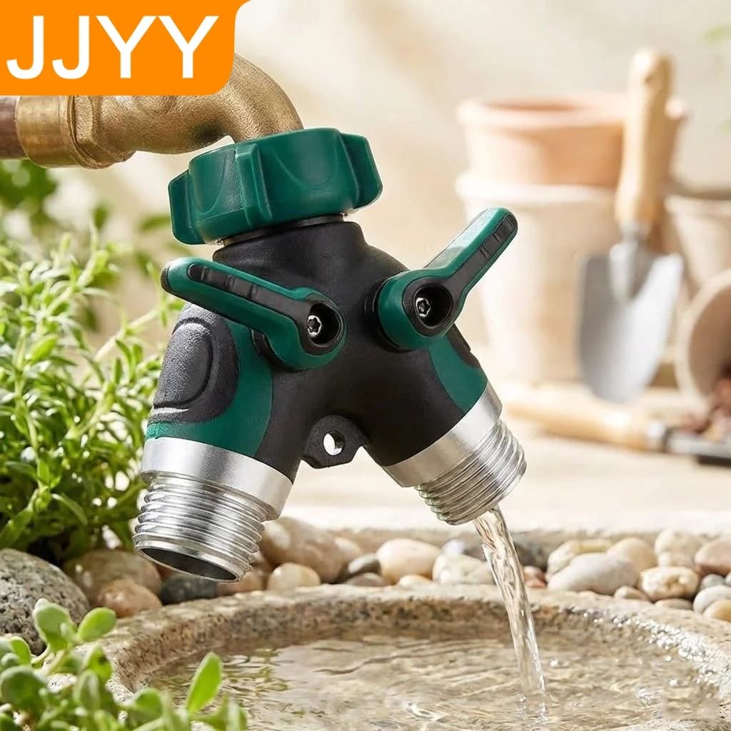 Connettore per Tubo da Giardino a Doppia Y con Valvola di Chiusura, Adattatore in Ottone Resistente per Irrigazione Esterna