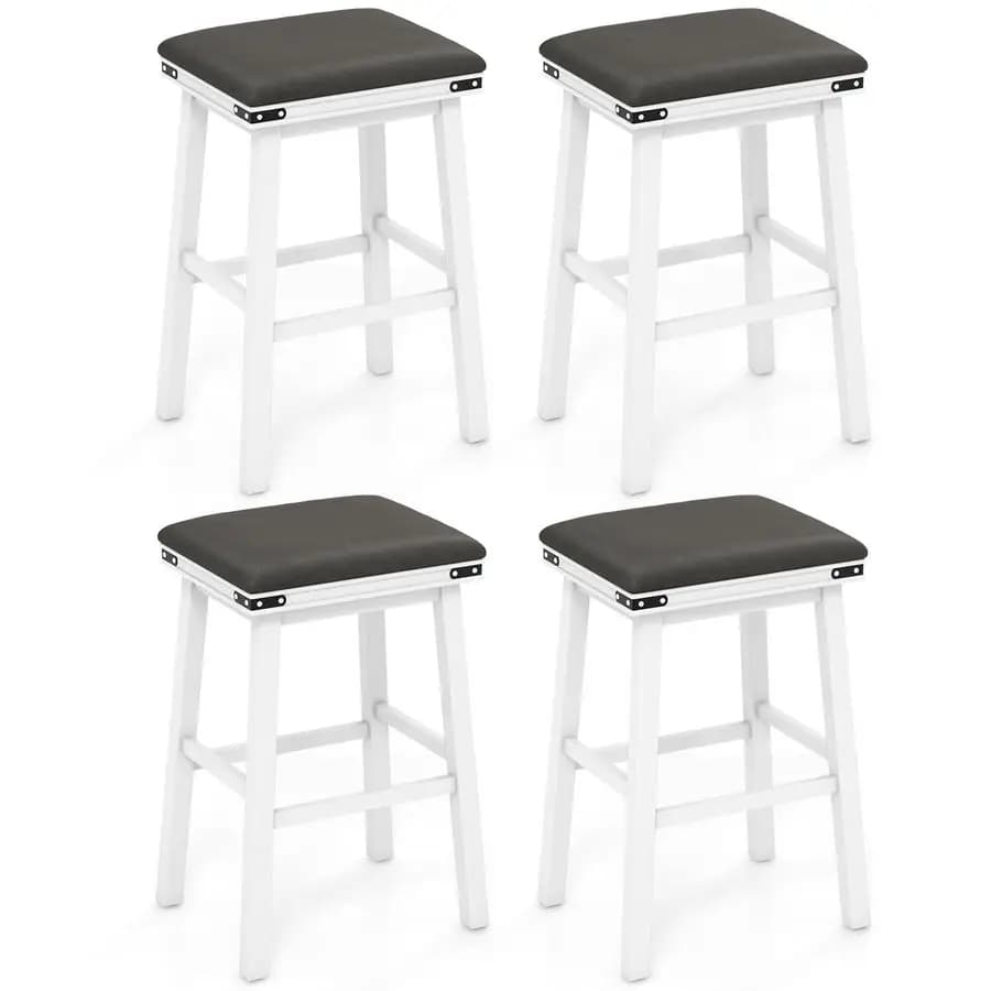 Set di 4 sgabelli da bar imbottiti, sedie da bar senza schienale alte 30 pollici con sedile imbottito in pelle PU, struttura in legno massello e poggiapiedi, C