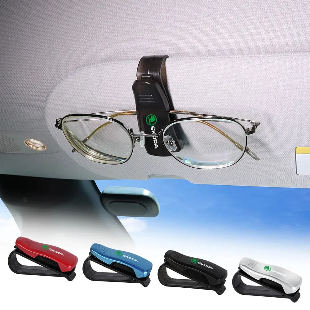 Organizzatore per occhiali da sole e porta biglietti per auto, fissaggio per visiera parasole, compatibile con Skoda Octavia A5 A2 VRS Kodiaq Rapid Fabia VII Superb