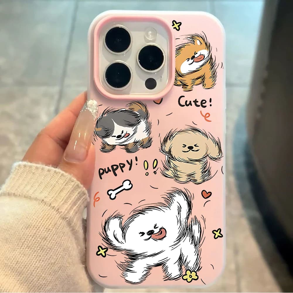 Cute Puppy Bichon Jelly Texture Phone Case For iPhone 17 16 15 13 Pro Max 14 12 11 Pro 17 Air X 7 8 Plus XR Soft SIlicone Cover