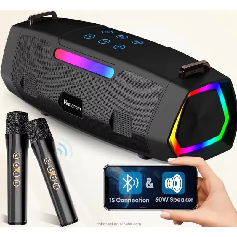Potenti altoparlanti da 60 W con illuminazione RGB e spallacci, macchina portatile per karaoke Bluetooth
