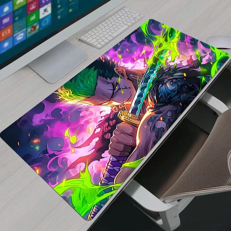 Tappetini per mouse da gioco One Piece Zoro Gamer Home Computer HD Mousepad XXL Tappetini per mouse Tappetini per tastiera Tappetini per mouse antiscivolo per ufficio