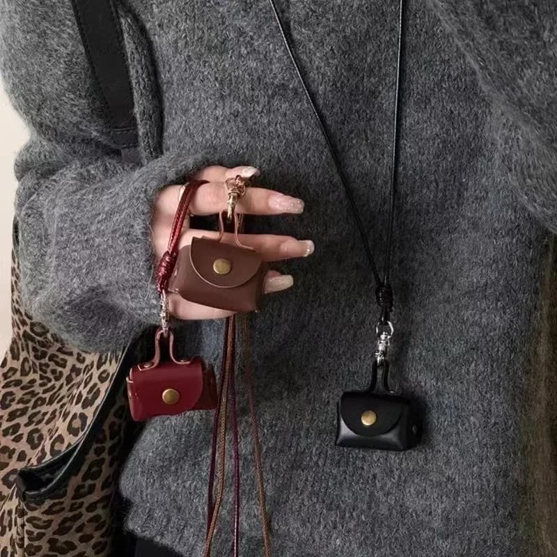 Mini e compatto in pelle appeso al collo portamonete collana catena maglione borsa lunga portaoggetti accessori per copertura cuffie da donna