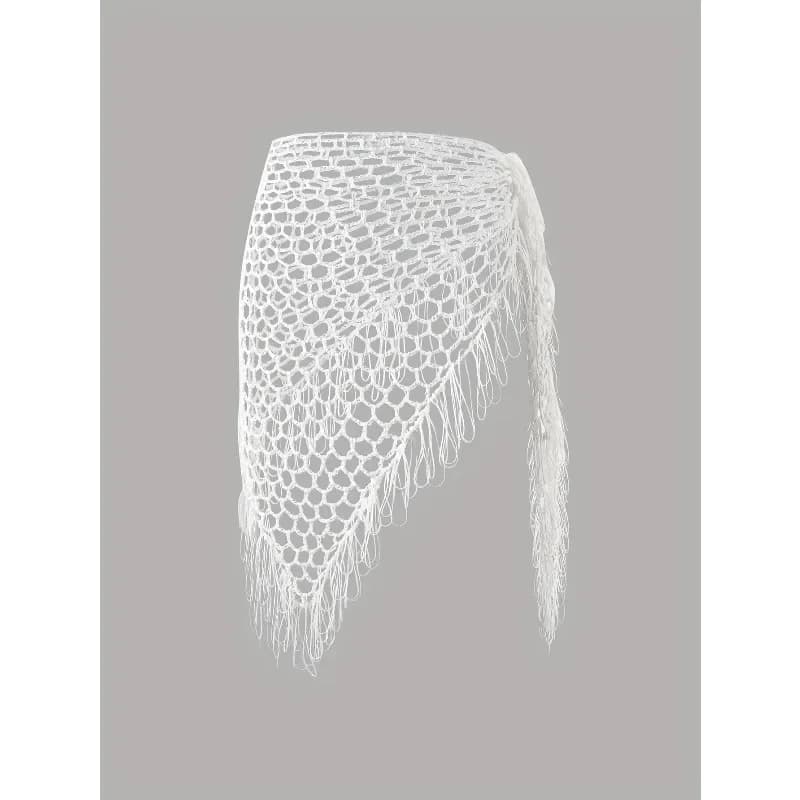 Gonna con nodo a rete da spiaggia, grembiule, gonna estiva con frange, bikini bianco da spiaggia smockrv