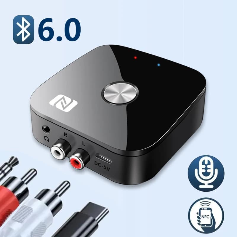 Bluetooth 6.0 RCA 3.5 mm AUX USB Stereo NFC BT 6.0 U-Disk Wireless Adapter with Car Kit Microphone Speaker Amplifier