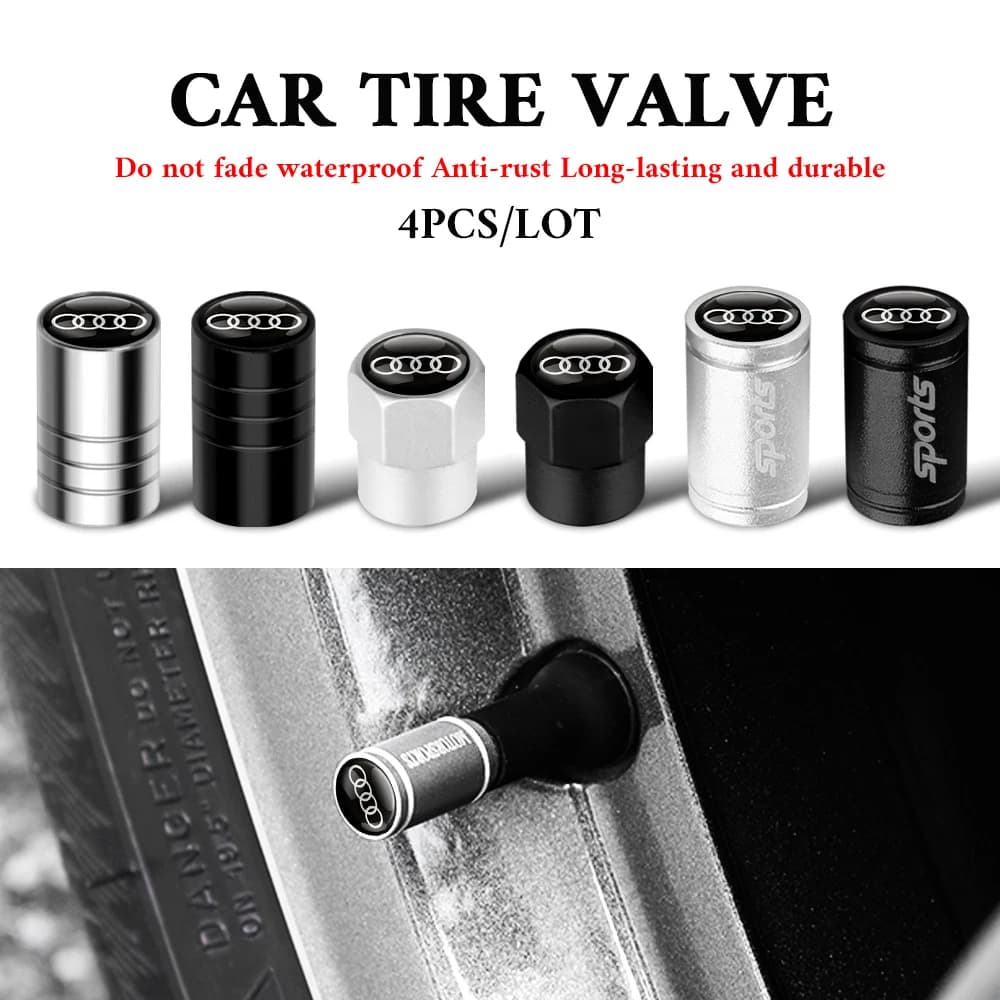Accessori Auto: Set di 4 Tappi Valvola in Lega Metallica per Pneumatici, Compatibili con Audi Sline A4 B7 B8 B9 A3 A1 A5 A6 C6 RS TT Q2 Q3 Quattro