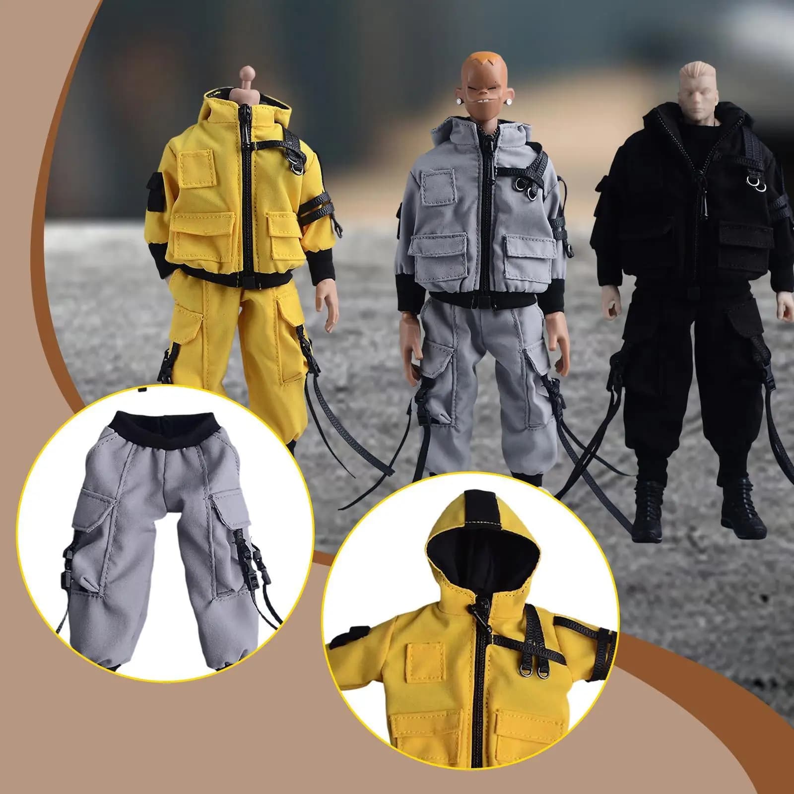 Completo Giacca e Pantaloni 1:12 con Cappuccio, Mini Abiti per Action Figure da 6 Pollici