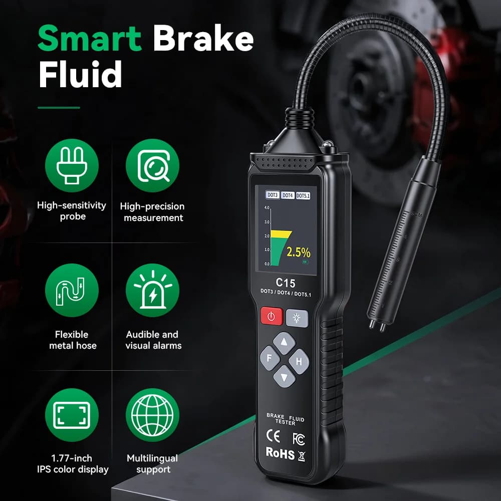 Automotive Brake Fluid Tester Accurate Brake Fluid Moisture Detector for DOT3 DOT4 DOT5.1 Probe 1.77" LCD Brake Oil Tester