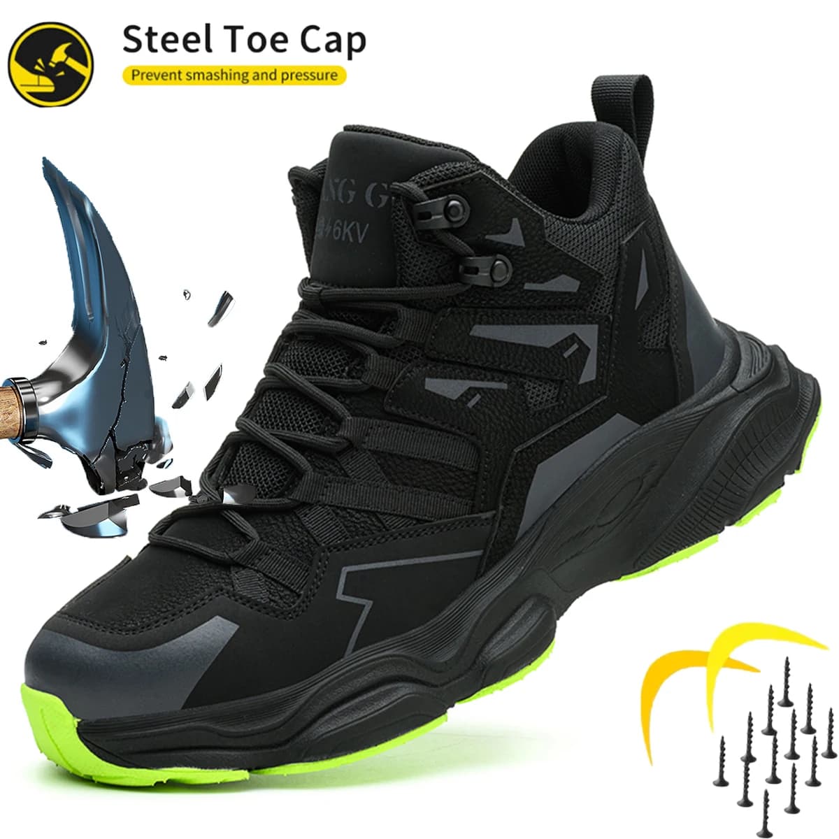 Men's Steel Toe Anti-smash & Anti-puncture Safety Sneakers, Winter Outdoor Hiking & Construction Site Work Shoes