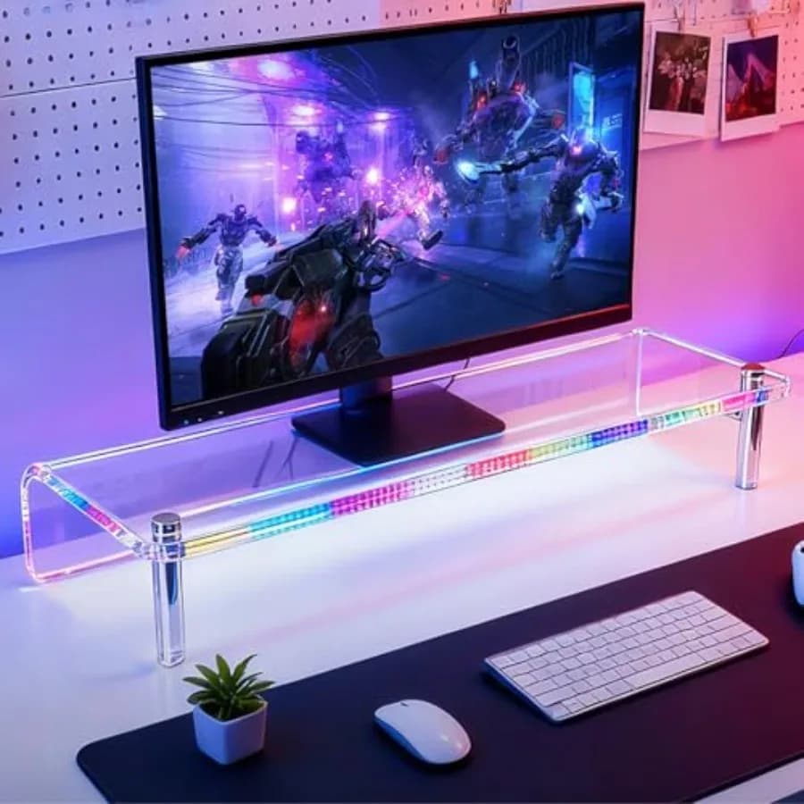 Supporto per Monitor in Acrilico con Luci WRGB Sincronizzate con la Musica, Rialzo Trasparente da Scrivania da 23,6 Pollici per Setup Gaming e Ufficio Domestico, Computer e Laptop