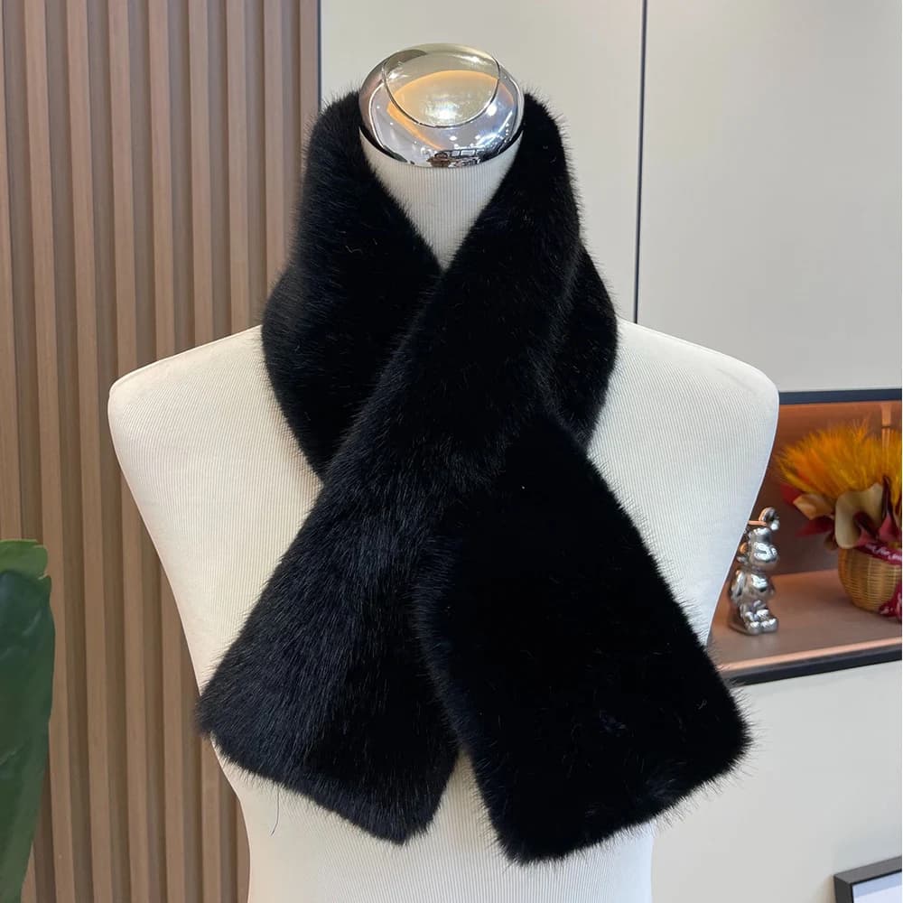 Sciarpa da donna con colletto incrociato addensato caldo invernale tinta unita pelliccia di coniglio finta sciarpe a prova di freddo moda scaldacollo peloso morbido 2030