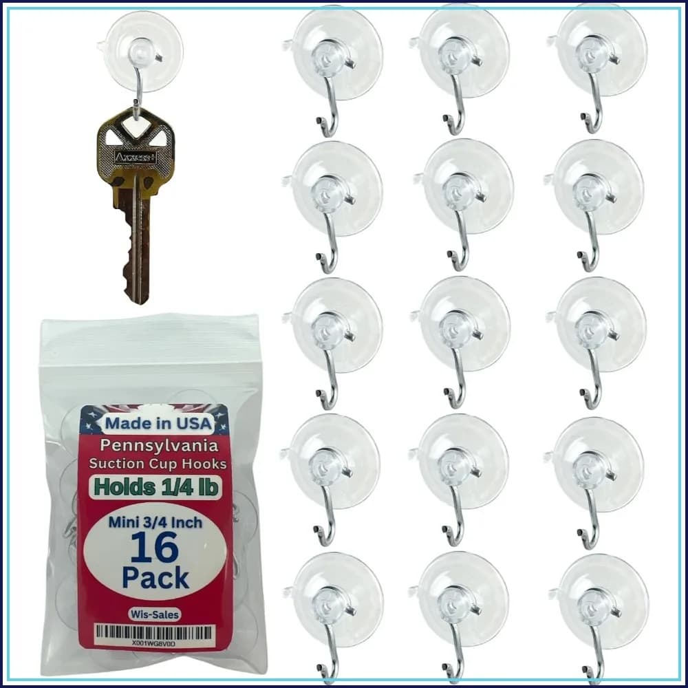 16-Pack Mini Suction Cup Hooks, 3/4 Inch, Heavy Duty for Glass Windows, Signs, Ornaments, Holds 1/4 lb Each