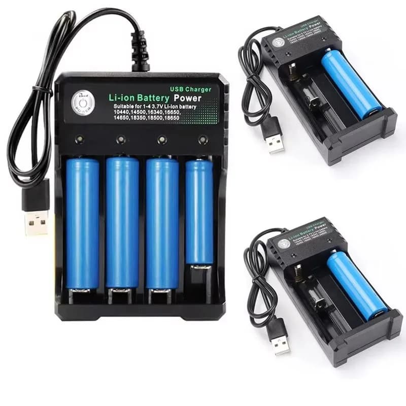 Caricabatterie 1/2/3/4/5 pezzi con 2, 3 o 4 slot, porta USB-A 110V/220V per la ricarica di batterie al litio ricaricabili 18650 da 3.7V