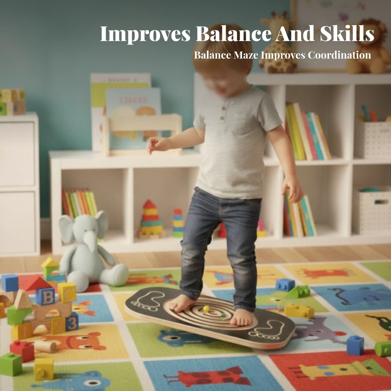 Non-Slip Surface Maze Balance Board Rounded Rectangular Labyrinth Balance Board Movement Game for Indoor