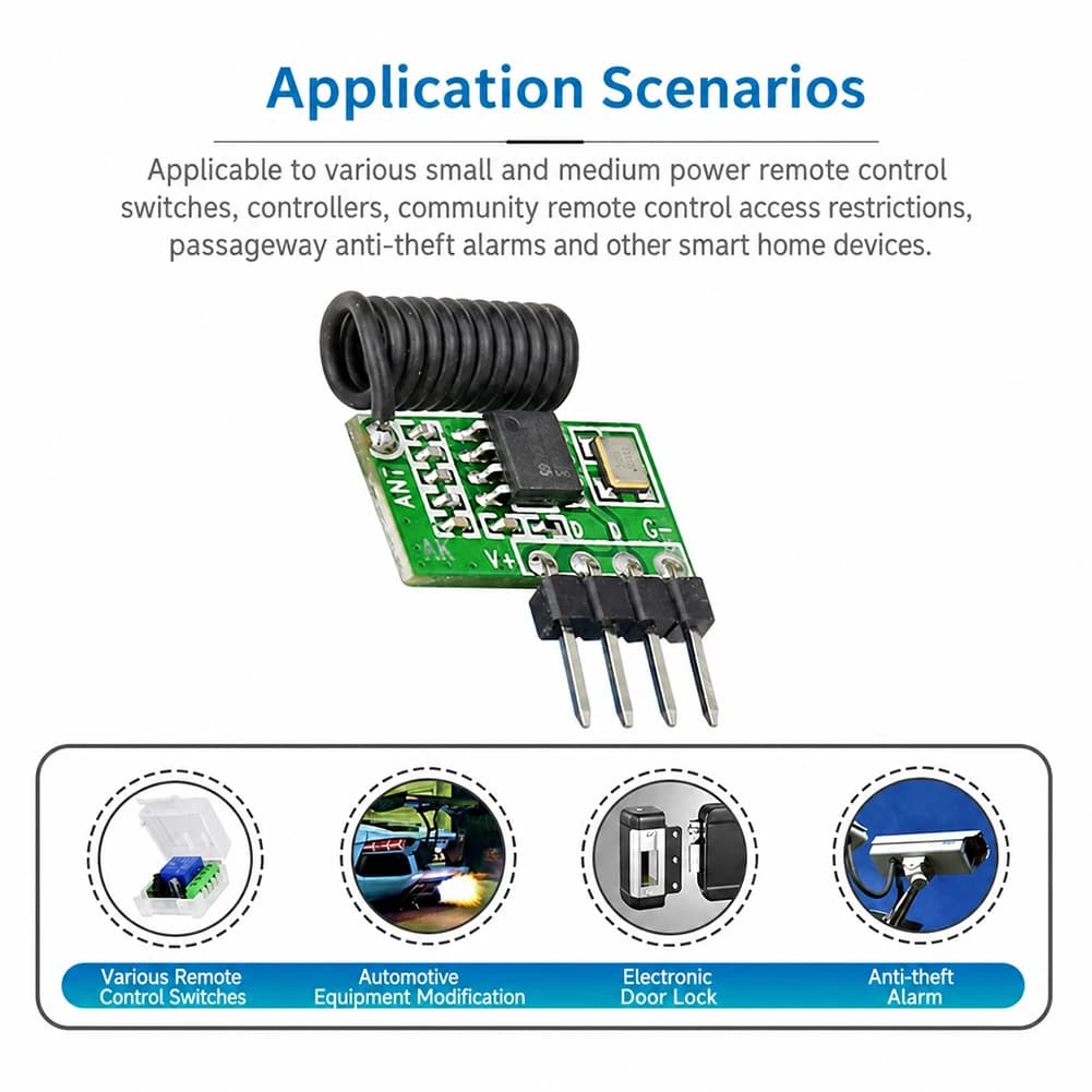 315MHz/433MHz Superheterodyne RF Receiver Module 3.3V-5.5V Remote Module with Antenna Remote Control Receiver for Arduino