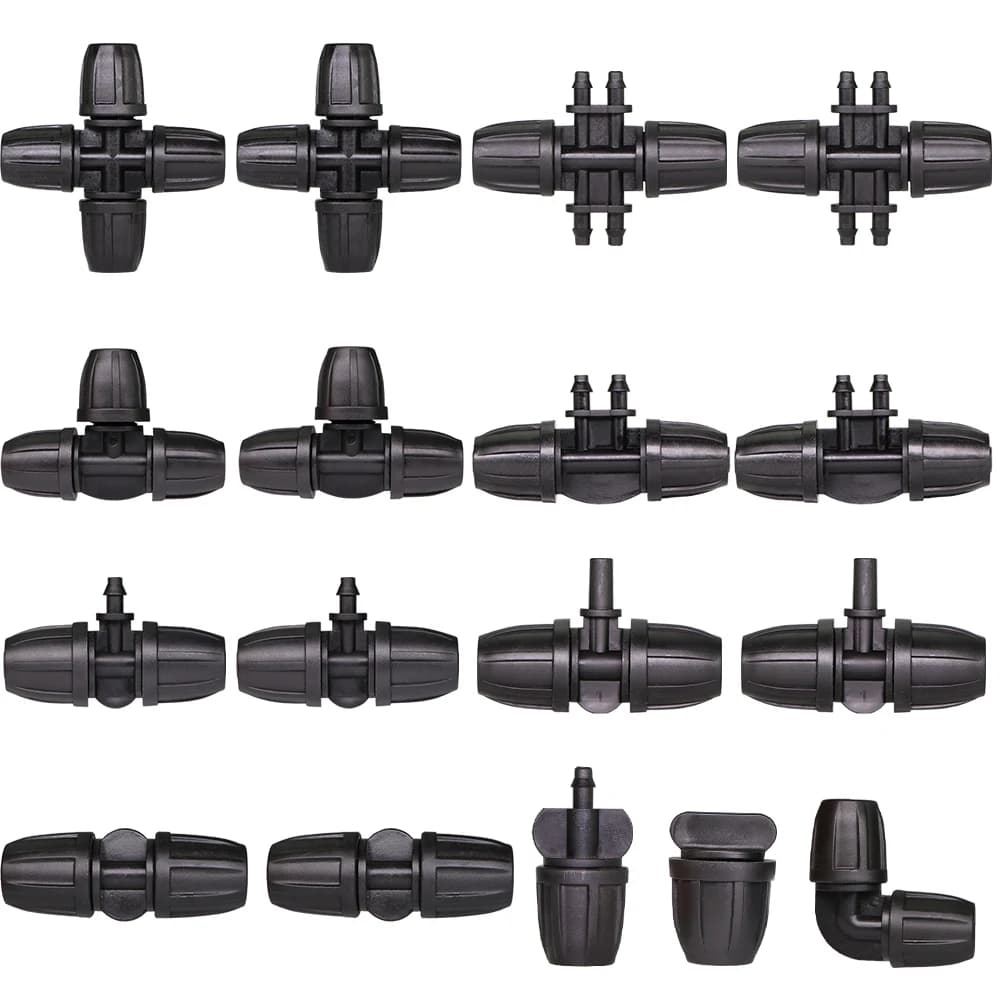 10 pz Giardino 3/8 "A 1/4" Connettore del Tubo 8/11 A 4/7mm Blocco Spinato Tee Dritto Gomito Tappi Per Tubi Adattatore Irrigatore Raccordo