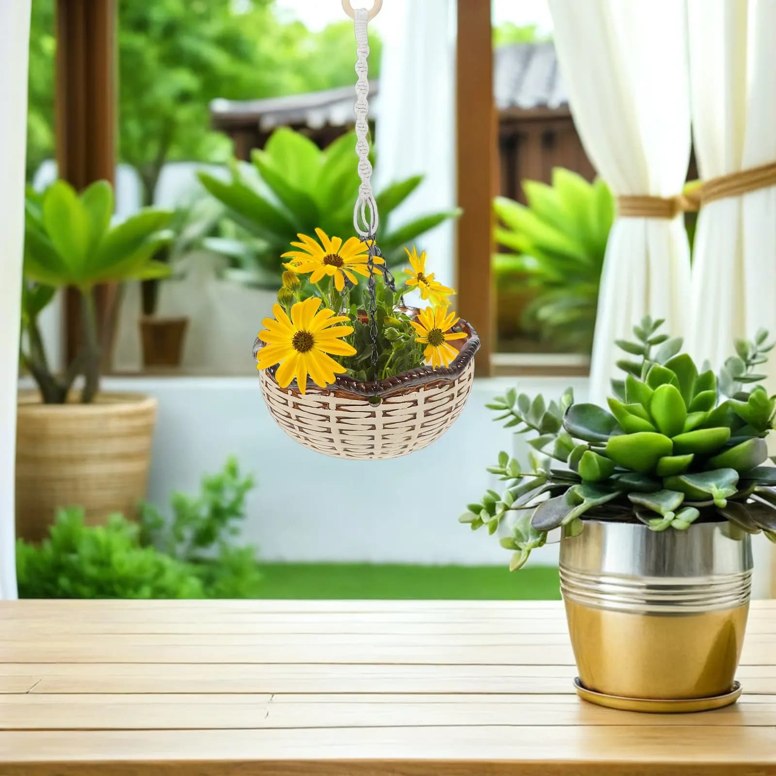 4Pcs Macrame Plant Hanger Cotton Rope Boho Woven Hanging Planter Extender for Indoor Outdoor Balcony Garden Pot Holder