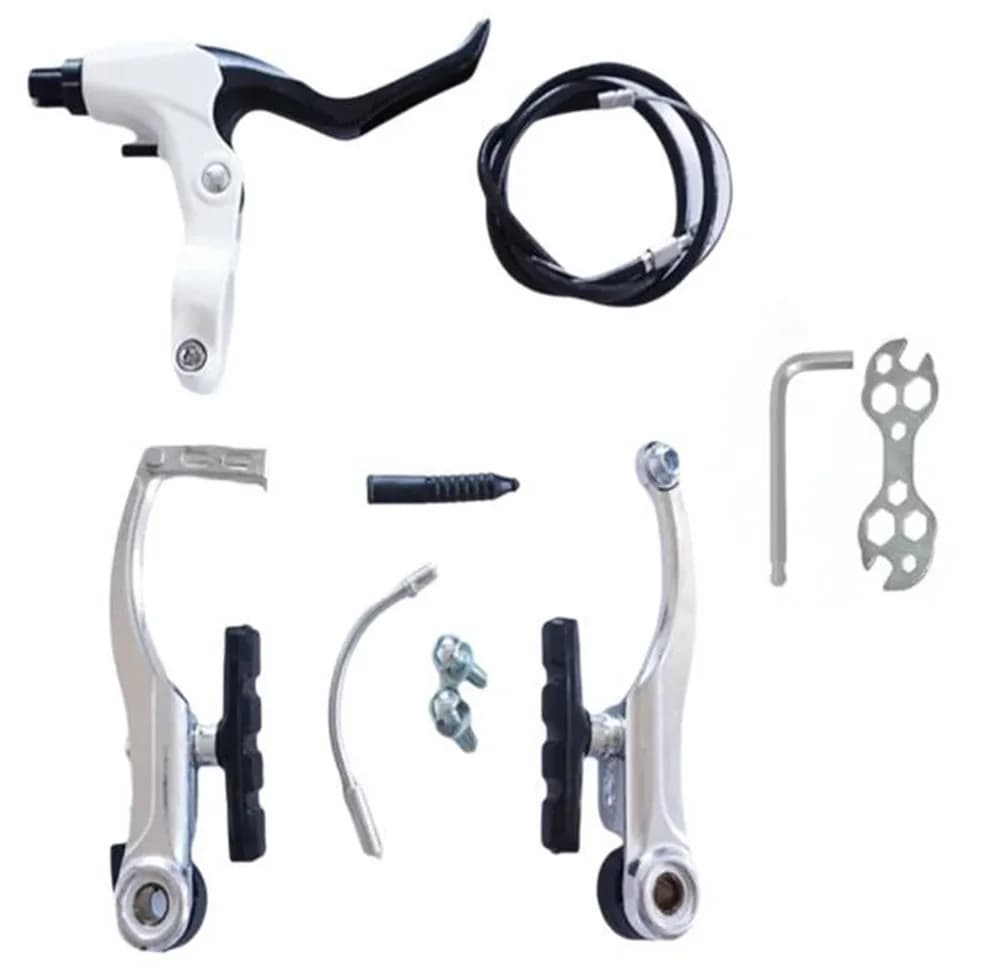 Set di pinze freno V per bici MTB AL Mountain BMX Cruiser Set di morsetti frenanti a trazione lineare con pastiglie e leve Argento
