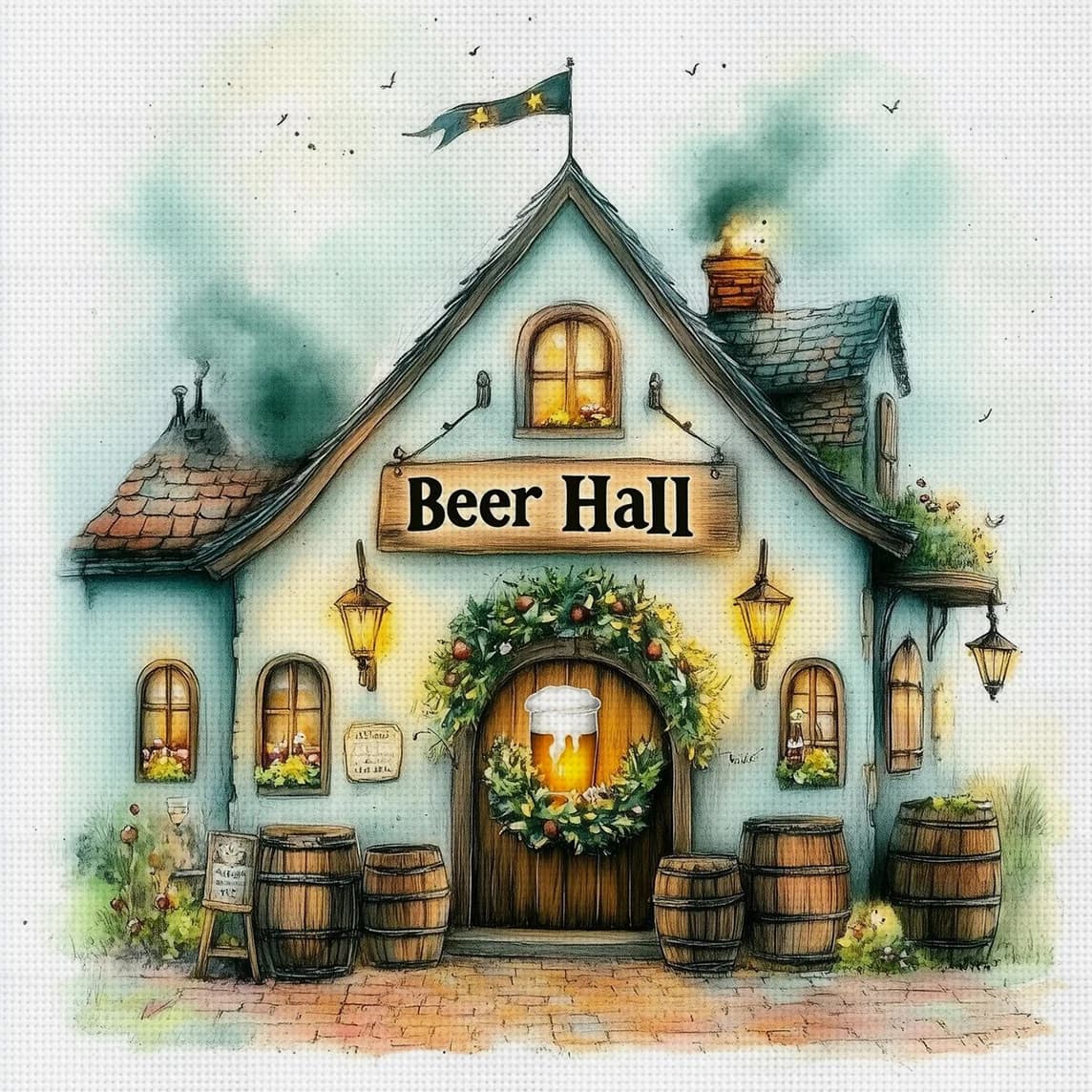 Kit Punto Croce Aromatic Beer Hall Fai da Te 11CT Ricamo Decorazione Murale Casa Regalo Materiale Fatto a Mano Senza Cornice Semilavorato 36×36cm