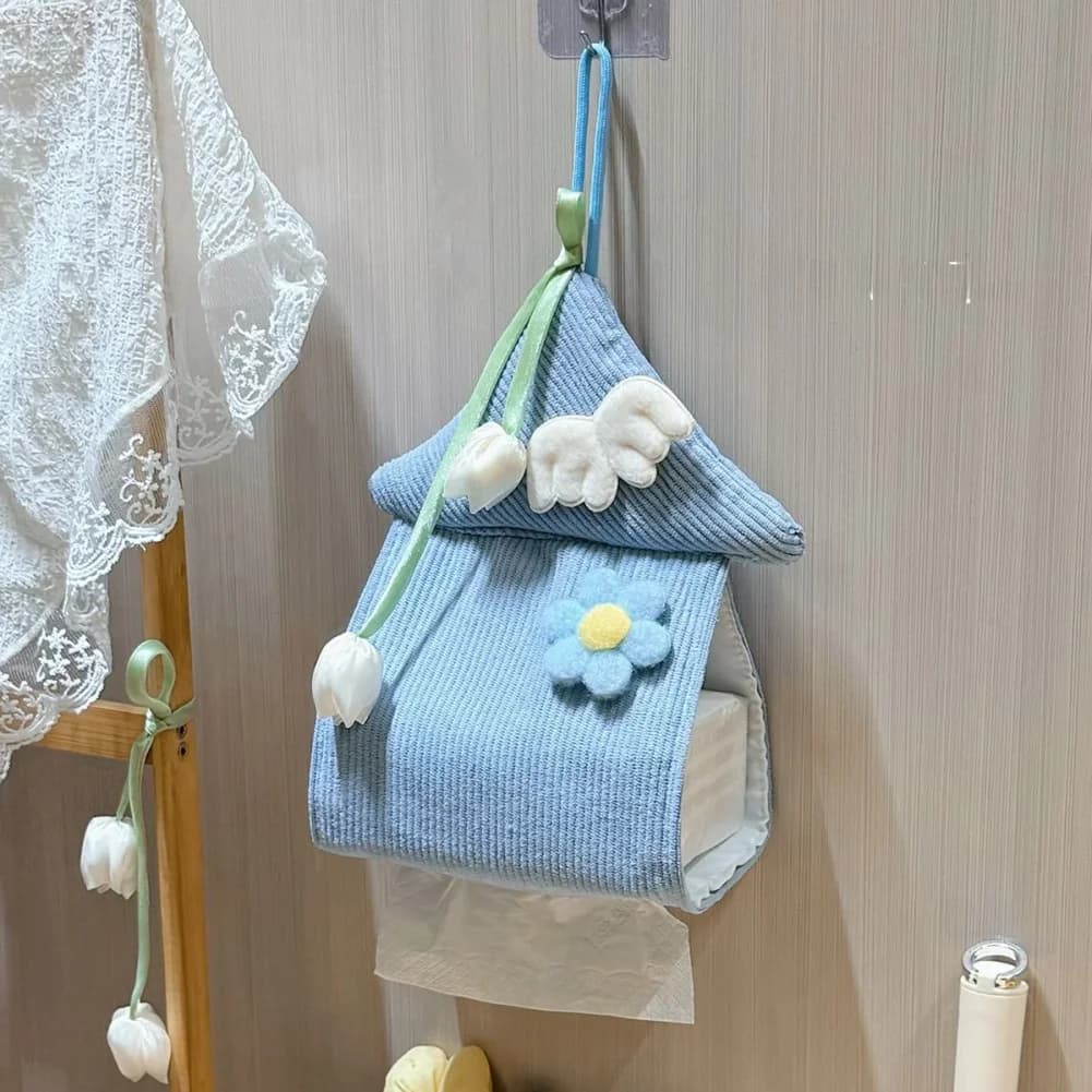 Cute Fabric Tissue Box Holder Bathroom Hanging Paper Bag Drawer Style Toilet Tissue Holder Home Decor Ins Style Cartoon Pattern