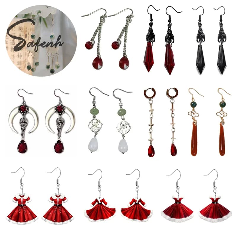 Red Bead Pendant Earrings Goth Punk Style Bat Horns Red Blood Drops Crystal Earring Gorgeous Fashion Ladies Ear Jewelry Gifts
