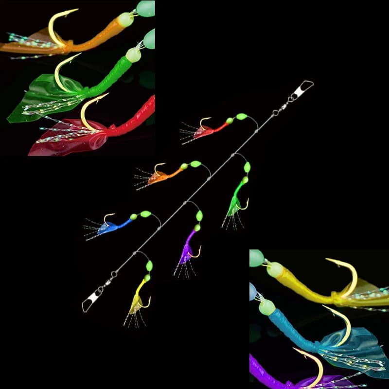Lunker Sabiki Rig 6 Colors Colorful Rubber Saltwater Fishing Lure Bait Glow Maruseigo Gold Mackerel