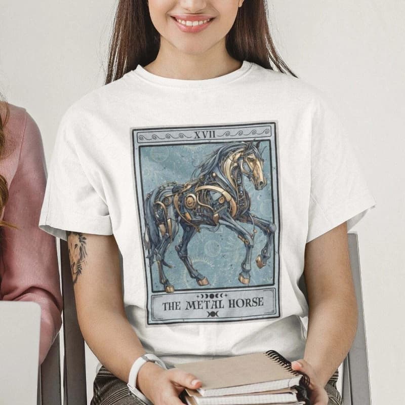 The Metal Horse Tarocchi Card Camicia Zodiaco cinese Grafica Maglietta stampata in cotone unisex Moda a maniche corte Casual Comfort Top