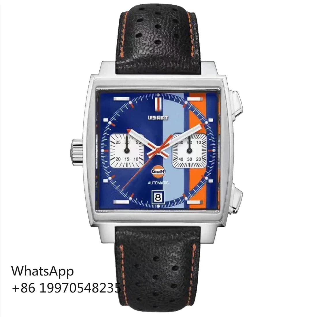 Luxury Brand Classic Men's Chronograph Quartz Wrist Watch Leather Blue Strap Waterproof Luminous Functional Male Sport Gulf