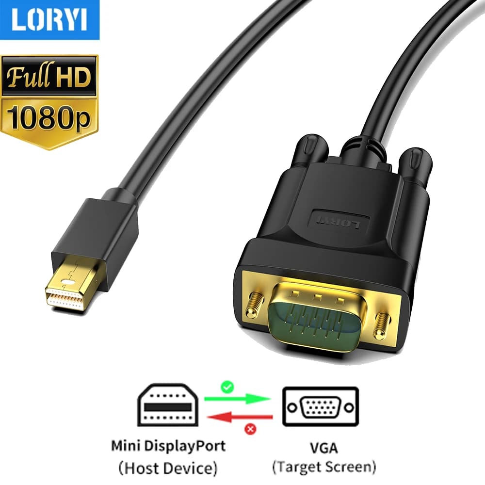 LORYI Mini DisplayPort 6-foot 1080P 60Hz cable from MDP to VGA (compatible with Thunderbolt 2) male to PC TV Imac