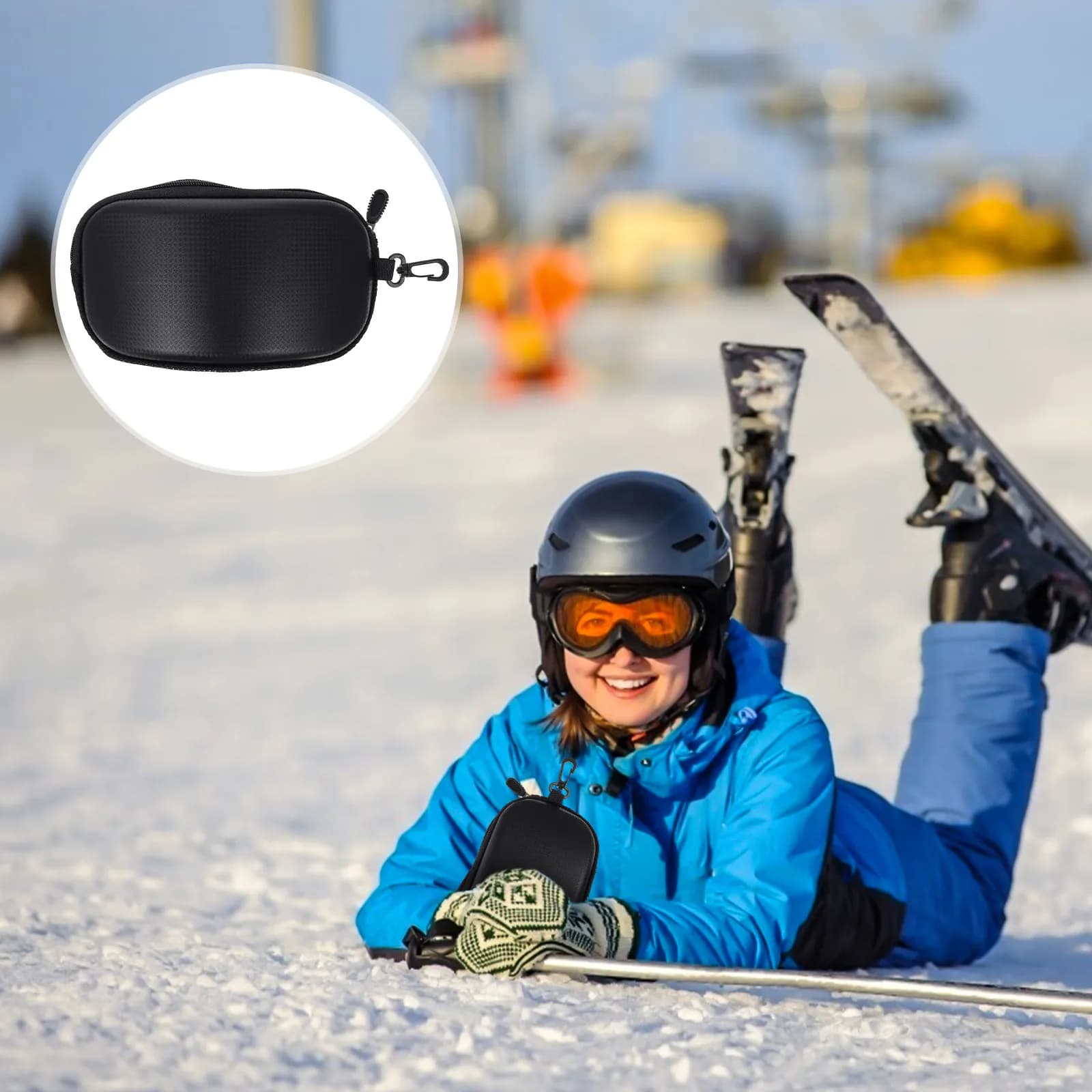 1 custodia per occhiali da sci e snowboard, antiurto, con cerniera e fibbia robusta per il trasporto, per occhiali sportivi
