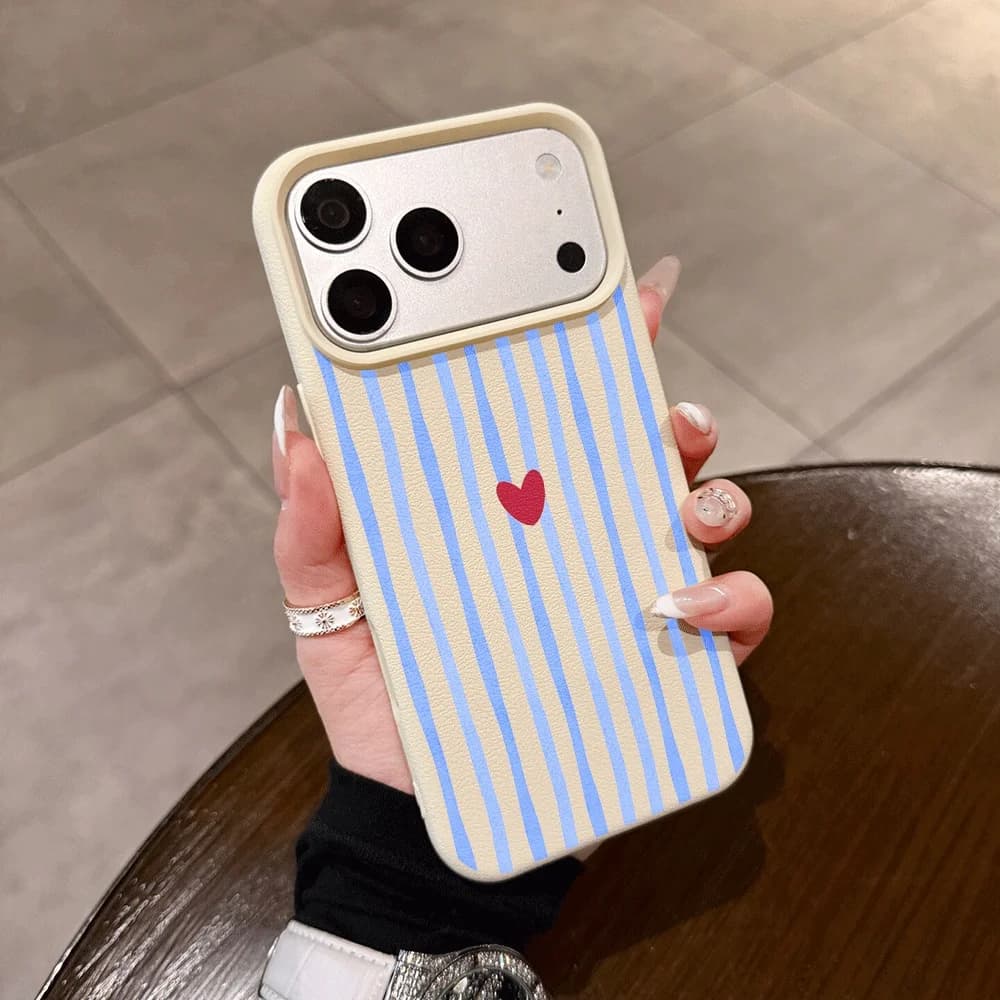 Vertical Stripes Hearts Phone Case For iPhone 17 16 15 14 1317 16 12 11 Pro Max 16 15 14 Plus 15 Pro 17Air Silicone Matte Cover