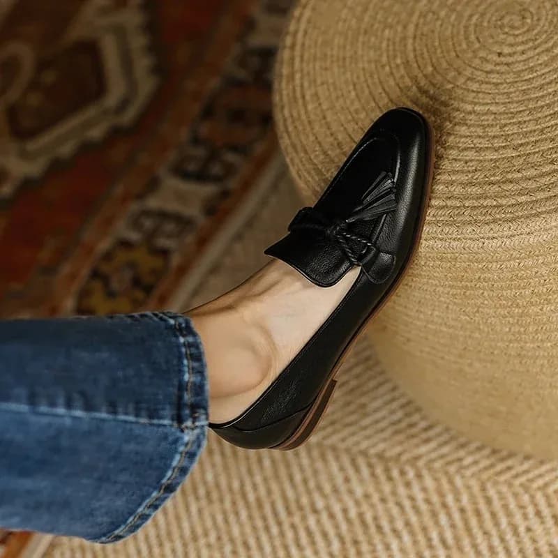 2025 Primavera Scarpe da donna in vera pelle Casual Slip-On Mocassini Comodi scarpe semplici Scarpe con punta quadrata Donna Zapatos De Mujer