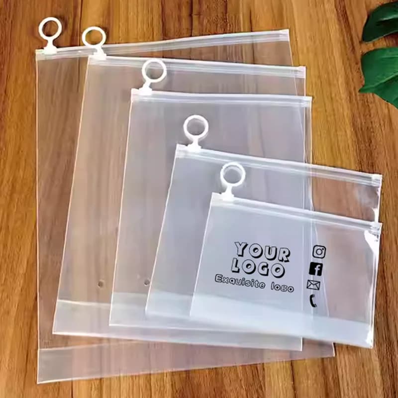 Borsa trasparente con linguetta di chiusura da 50 pezzi, borsa di plastica, borsa con cerniera, borsa regalo per asciugamani, borsa per confezionamento cosmetici, supporta logo personalizzato