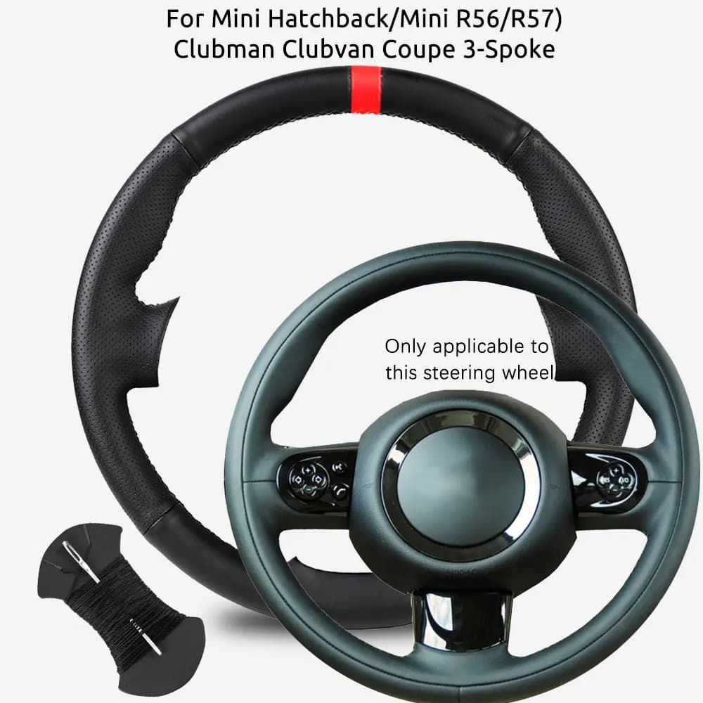 Custom woven cover for car steering wheel for Mini Hatchback/Mini R56/R57) Clubman Clubvan Coupe with 3 race steering wheel