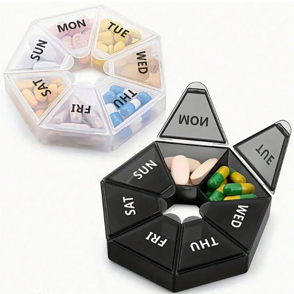 Organizzatore settimanale per pillole da 7 giorni, custodia per pillole da viaggio, scatola portaoggetti da viaggio portatile tascabile per pillole, compresse e vitamine