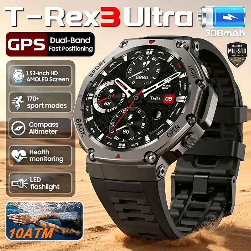 2026 T-Rex3 Ultra 300mAh Battery Smart Watch Men GPS Track Compass IP68 Waterproof Sport Tracker Outdoor Military Smartwatch Men